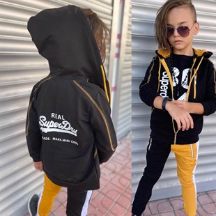 Erkek Çocuk Fermuarlı Spor Günlük Sarı Takım-Kid Boy Cloth Sets-QuzucukKids.com
