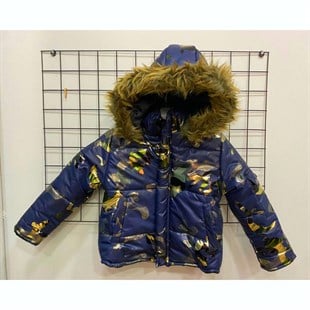 Erkek Çocuk Kışlık Yaldızlı Lacivert Şişme Mont-Kid Boy Jacket-QuzucukKids.com