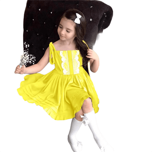 Kız Çocuk Dantel Detaylı Sarı Elbise