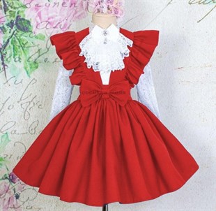 Kız Çocuk Gömlek / Salopet Elbise Kırmızı 5'li Takım-Kız Çocuk Elbise-Kız Çocuk Gömlek / Salopet Elbise Kırmızı 5'li Takım | QuzucukKids.com-QuzucukKids.com