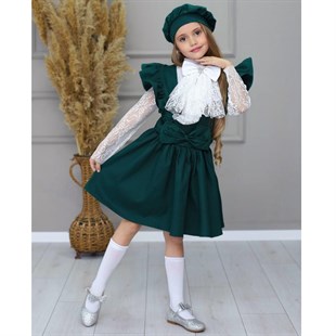 Kız Çocuk Gömlek / Salopet Elbise Yeşil 5'li Takım-Kid Girl Dresses-Kız Çocuk Gömlek / Salopet Elbise Kırmızı 5'li Takım | QuzucukKids.com-QuzucukKids.com