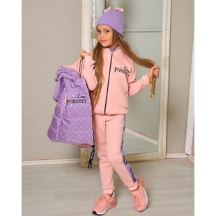 Kız Çocuk Mor Yelekli Spor Kombin-Kid Girl Cloth Sets-QuzucukKids.com