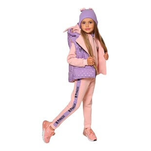 Kız Çocuk Mor Yelekli Spor Kombin-Kid Girl Cloth Sets-QuzucukKids.com