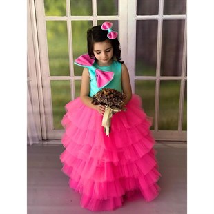 Kız Çocuk Pembe Prenses Elbise-Kız Çocuk Elbise-QuzucukKids.com