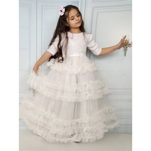 Kız Çocuk Pulpayet Detaylı Beyaz Prenses Elbise